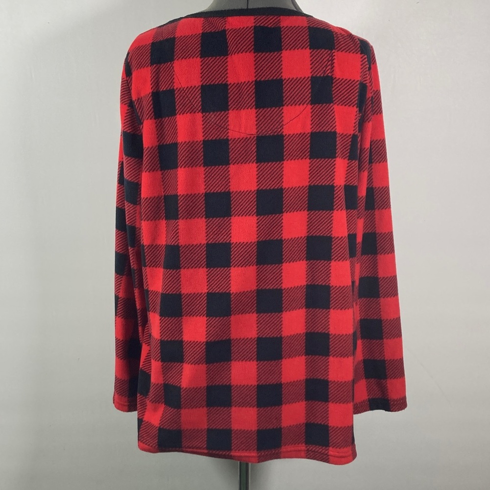 Arctic Trail Top Women Size XL Red & Black Fleece V Neck Cozy Relaxed Fit - Picture 6 of 8